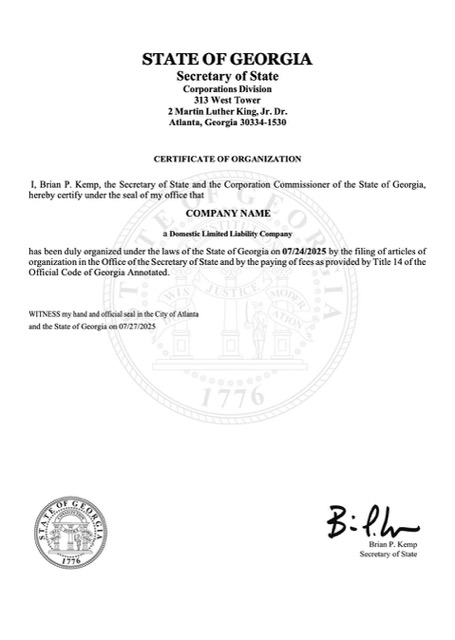 USA Georgia certificate of organization Word and PDF template